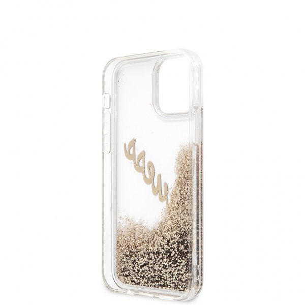 Guess iPhone 12 Mini Deksel Liquid Glitter Vintage Gull