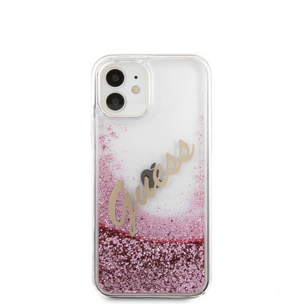 Guess iPhone 12 Mini Deksel Liquid Glitter Vintage Rosa