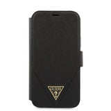 Guess iPhone 12 Pro Max Etui Gold Triangle Saffiano Svart