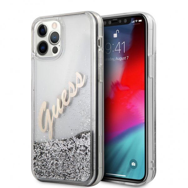 Guess iPhone 12 Pro Max Deksel Liquid Glitter Vintage Sølv