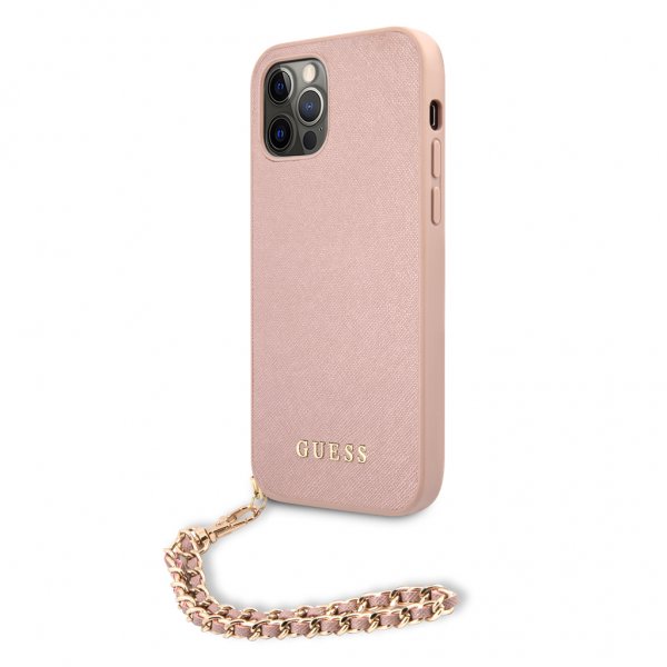 Guess iPhone 12 Pro Max Deksel Saffiano Chain Rosa