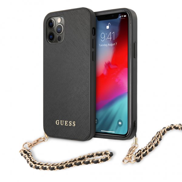 Guess iPhone 12 Pro Max Deksel Saffiano Chain Svart