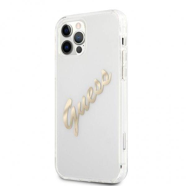 Guess iPhone 12 Pro Max Deksel Vintage Script Gull Klar