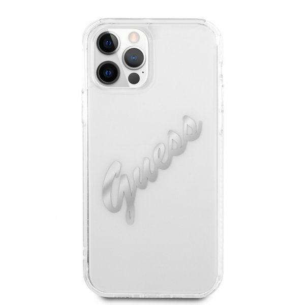 Guess iPhone 12 Pro Max Deksel Vintage Script Sølv Klar