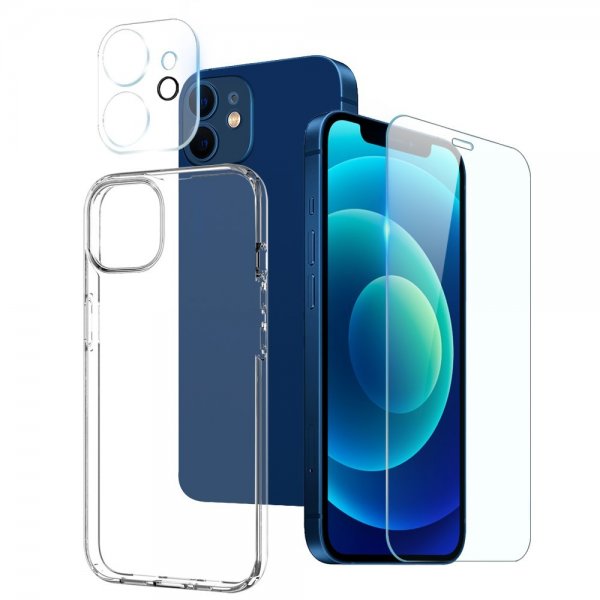 Northjo iPhone 12 Deksel med Skjermbeskytter og Kamerabeskytter 3-i-1