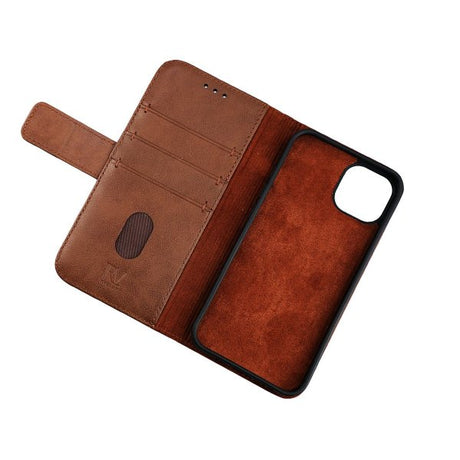 Rvelon iPhone 12/iPhone 12 Pro Etui Ekte skinn Kortlommer Brun
