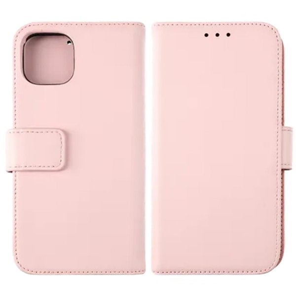 Rvelon iPhone 12/iPhone 12 Pro Etui Ekte skinn Kortlommer Rosa