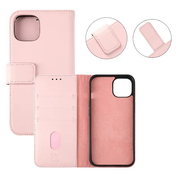 Rvelon iPhone 12/iPhone 12 Pro Etui Ekte skinn Kortlommer Rosa