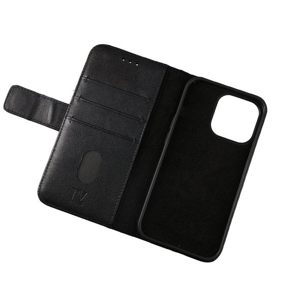 Rvelon iPhone 12/iPhone 12 Pro Etui Ekte skinn Kortlommer Svart