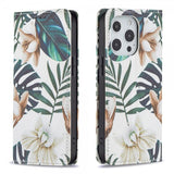 iPhone 13 Pro Etui Flip Motiv Blader Og Blomster