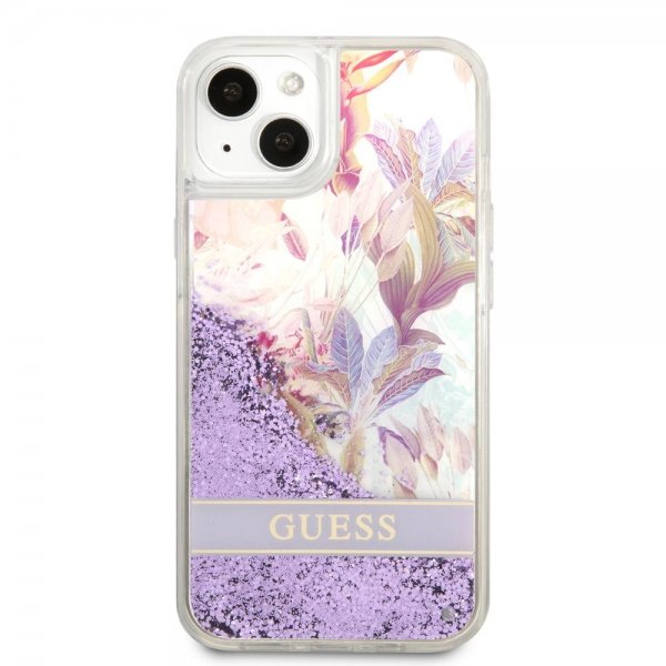 Guess iPhone 13 Mini Deksel Liquid Glitter Flower Pattern Lilla