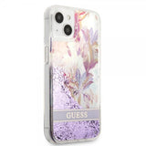 Guess iPhone 13 Mini Deksel Liquid Glitter Flower Pattern Lilla
