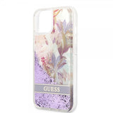 Guess iPhone 13 Mini Deksel Liquid Glitter Flower Pattern Lilla