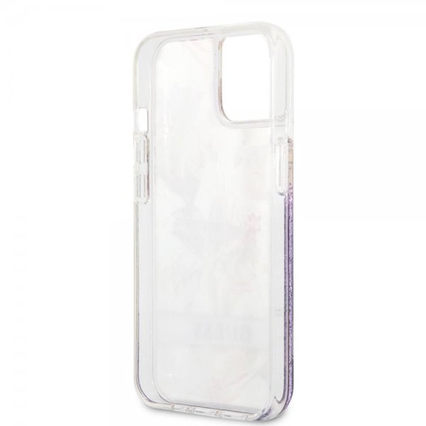 Guess iPhone 13 Mini Deksel Liquid Glitter Flower Pattern Lilla