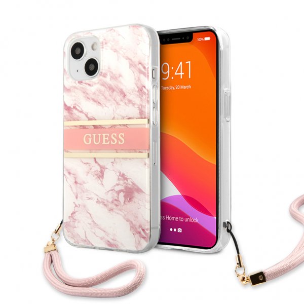 Guess iPhone 13 Mini Deksel Marble Design Stripe Rosa