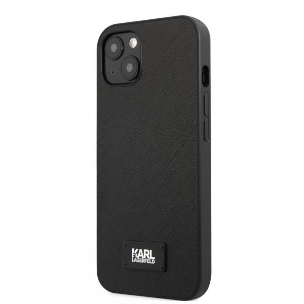 Karl Lagerfeld iPhone 13 Mini Deksel Saffiano Metal Plaque Svart
