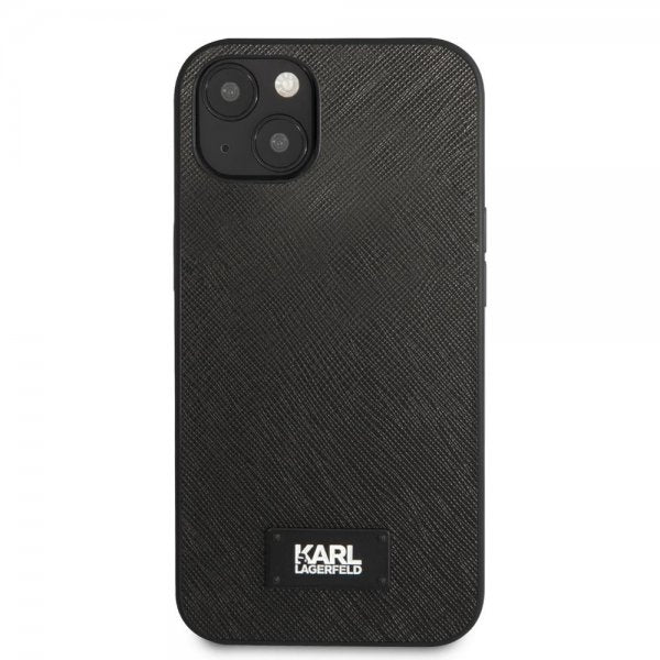 Karl Lagerfeld iPhone 13 Mini Deksel Saffiano Metal Plaque Svart