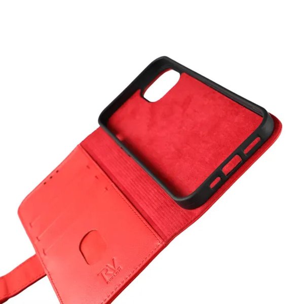 Rvelon iPhone 13 Etui Ekte skinn Kortlommer Rød