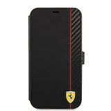Ferrari iPhone 13 Pro Etui Carbon Effect Metal Logo Vertical Stripe Svart