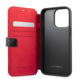 Ferrari iPhone 13 Pro Etui Carbon Effect Metal Logo Vertical Stripe Svart