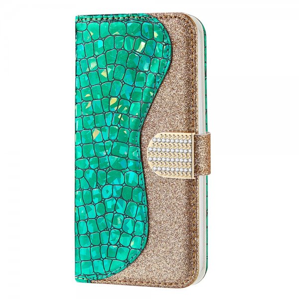 iPhone 13 Pro Etui Krokodillemønster Glitter Grønn
