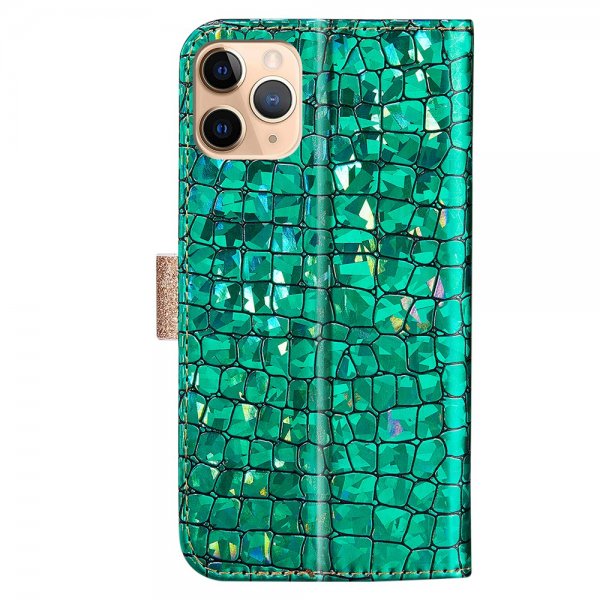 iPhone 13 Pro Etui Krokodillemønster Glitter Grønn
