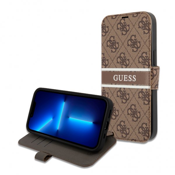 Guess iPhone 13 Pro Etui Printed Stripe Brun