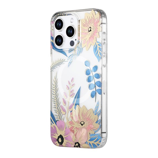 iPhone 13 Pro Max Deksel Blomstermønster MagSafe Rosa Blå