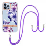 iPhone 13 Pro Max Deksel Blomstermønster Stropp Lilla Begonia