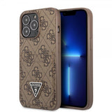 Guess iPhone 13 Pro Max Deksel Double Cardslot Metal Triangle Brun