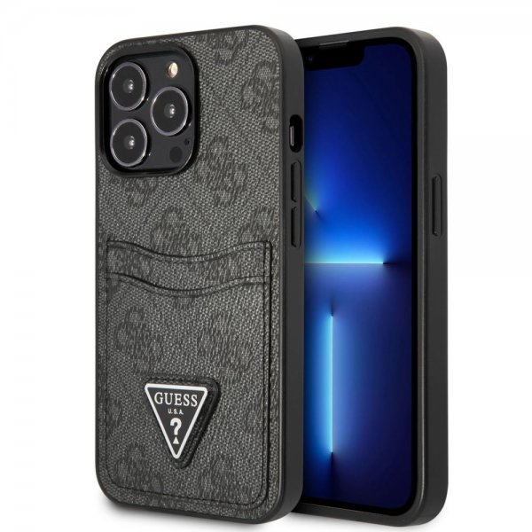 Guess iPhone 13 Pro Max Deksel Double Cardslot Metal Triangle Svart