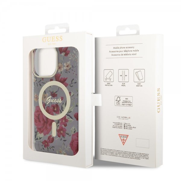 Guess iPhone 13 Pro Max Deksel Flower MagSafe Kaki