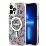 Guess iPhone 13 Pro Max Deksel Flower MagSafe Rosa