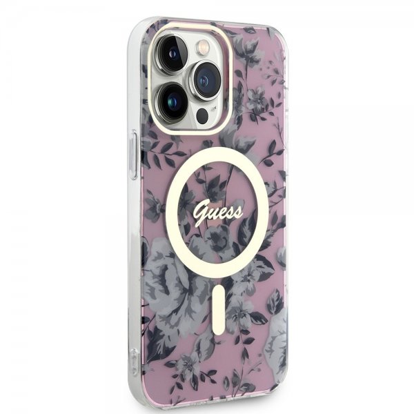 Guess iPhone 13 Pro Max Deksel Flower MagSafe Rosa