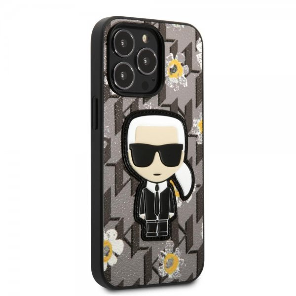 Karl Lagerfeld iPhone 13 Pro Max Deksel Flower Monogram Iconic Patch Grå