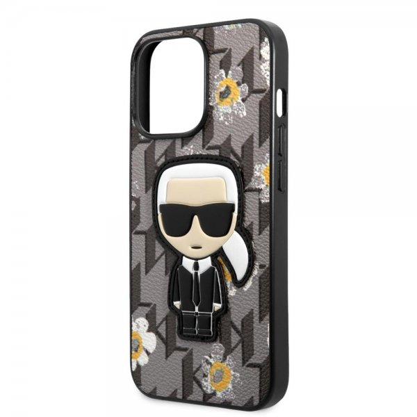 Karl Lagerfeld iPhone 13 Pro Max Deksel Flower Monogram Iconic Patch Grå