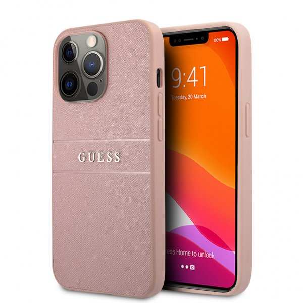 Guess iPhone 13 Pro Max Deksel Hot Stamp Metal Logo Rosa