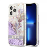 Guess iPhone 13 Pro Max Deksel Liquid Glitter Flower Pattern Lilla