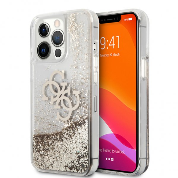 Guess iPhone 13 Pro Max Deksel Liquid Glitter Gull
