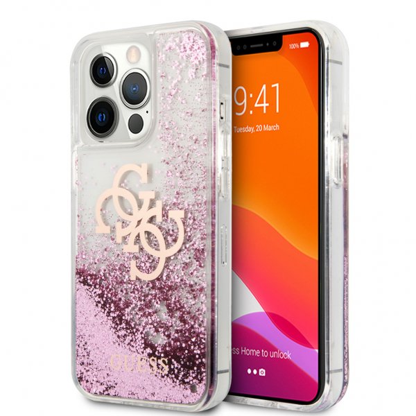 Guess iPhone 13 Pro Max Deksel Liquid Glitter Rosa