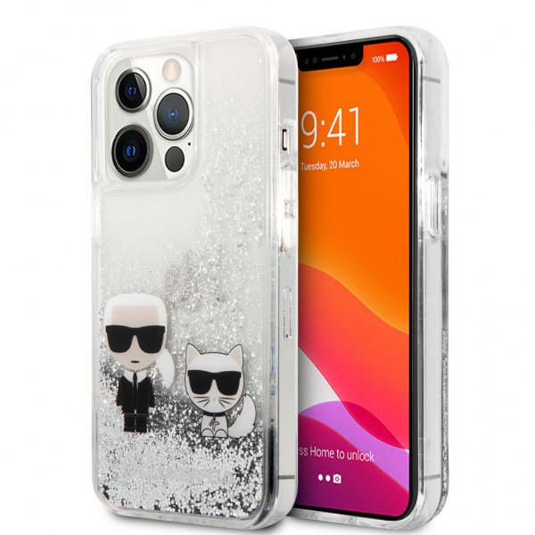 Karl Lagerfeld iPhone 13 Pro Max Deksel Liquid Glitter Sølv