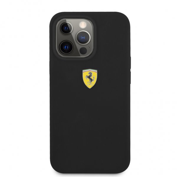 Ferrari iPhone 13 Pro Max Deksel Liquid Silicone Metal Logo Svart