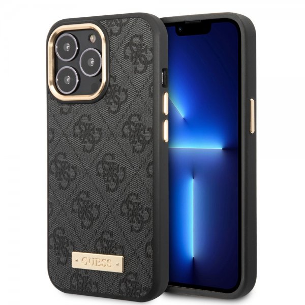 Guess iPhone 13 Pro Max Deksel Metal Plate Logo MagSafe Svart