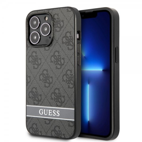 Guess iPhone 13 Pro Max Deksel Printed Stripe Bottom Grå