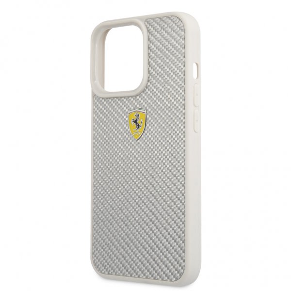 Ferrari iPhone 13 Pro Max Deksel Real Carbon Metal Logo Sølv