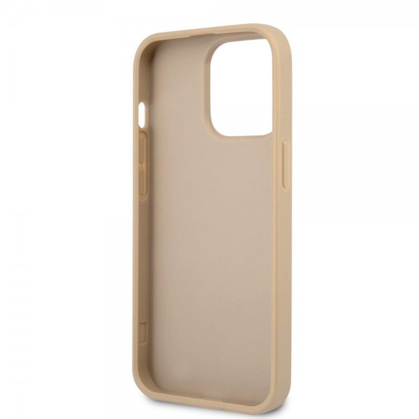 Guess iPhone 13 Pro Max Deksel Saffiano Metal Triangle Beige