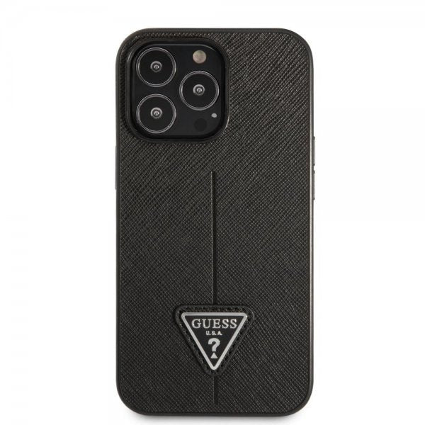 Guess iPhone 13 Pro Max Deksel Saffiano Metal Triangle Svart