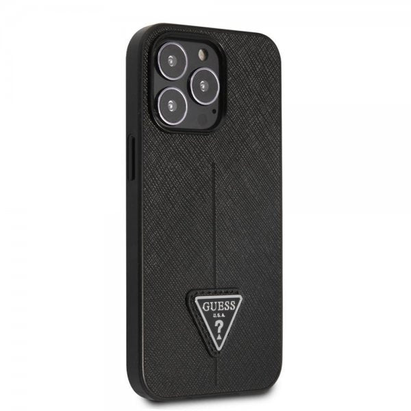 Guess iPhone 13 Pro Max Deksel Saffiano Metal Triangle Svart