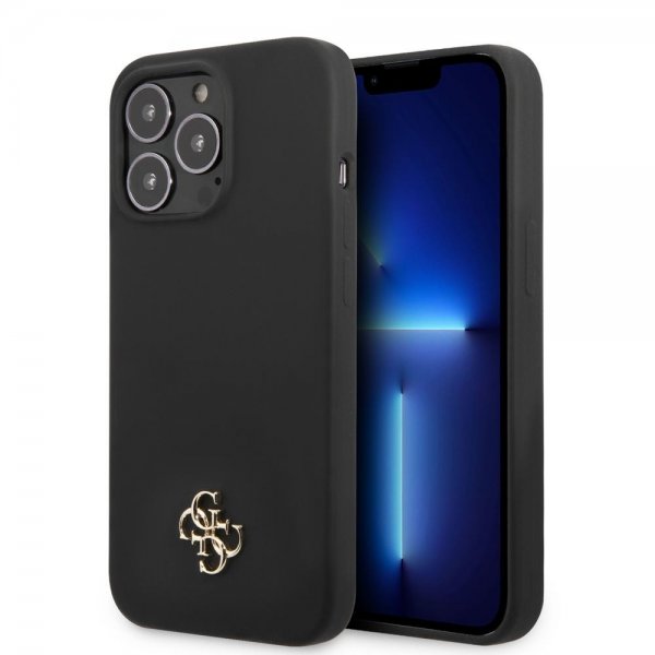 Guess iPhone 13 Pro Max Deksel Silicone Metal Logo 4G Svart
