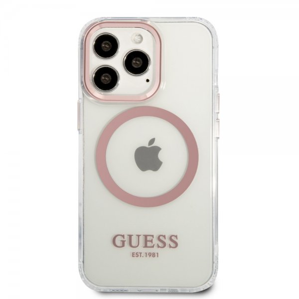 Guess iPhone 13 Pro Max Deksel Transparent MagSafe Rosa Transparent